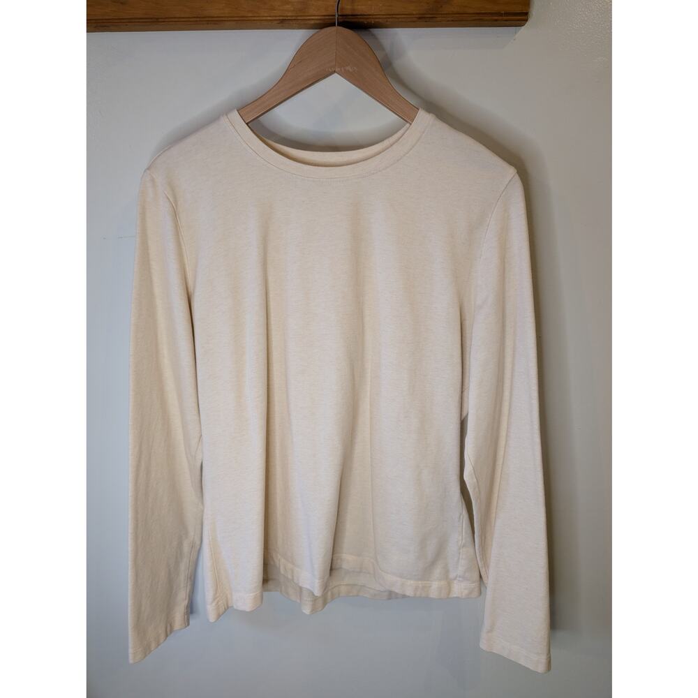 L.L. Bean Cream Ivory Long Sleeve Cotton Tee Relaxed Fit Coastal Casual L
